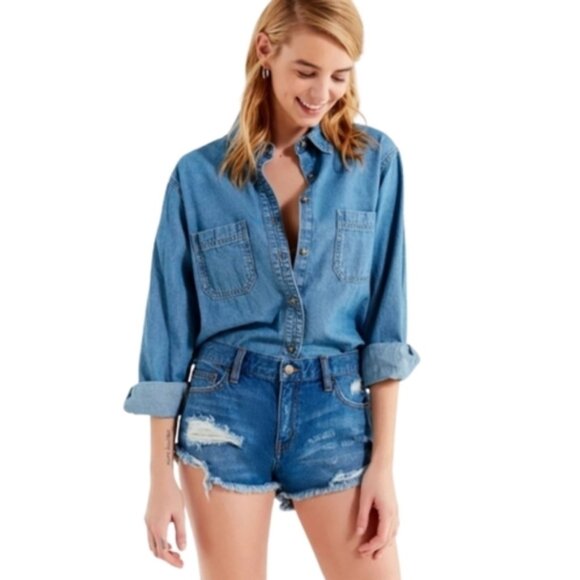 Bdg Blue Boyfriend Low-rise Distressed Jeans Shorts Women's Size 28 - Picture 9 of 10